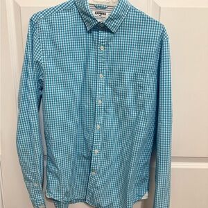 Express Blue Checkered Button Down Shirt
